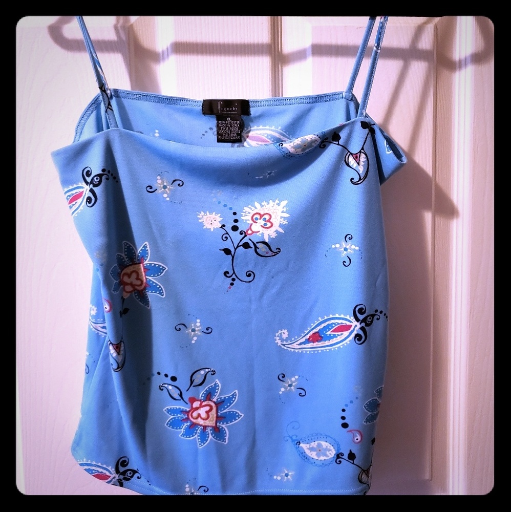Frenchie Blue Paisley Floral Print Tank Top